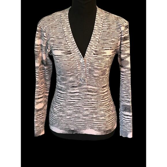 LITTLE LIES Women Pink & Black Women’s Sweater S Small V Neck With‎ Two Buttons - Picture 1 of 6